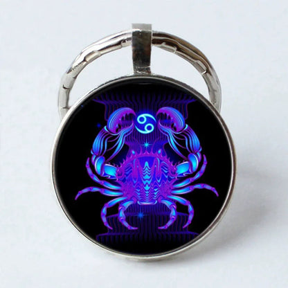 Zodiac Sign Key Chain Constellation Pendant Double Face Keyring Key Holder for Astrology Lovers