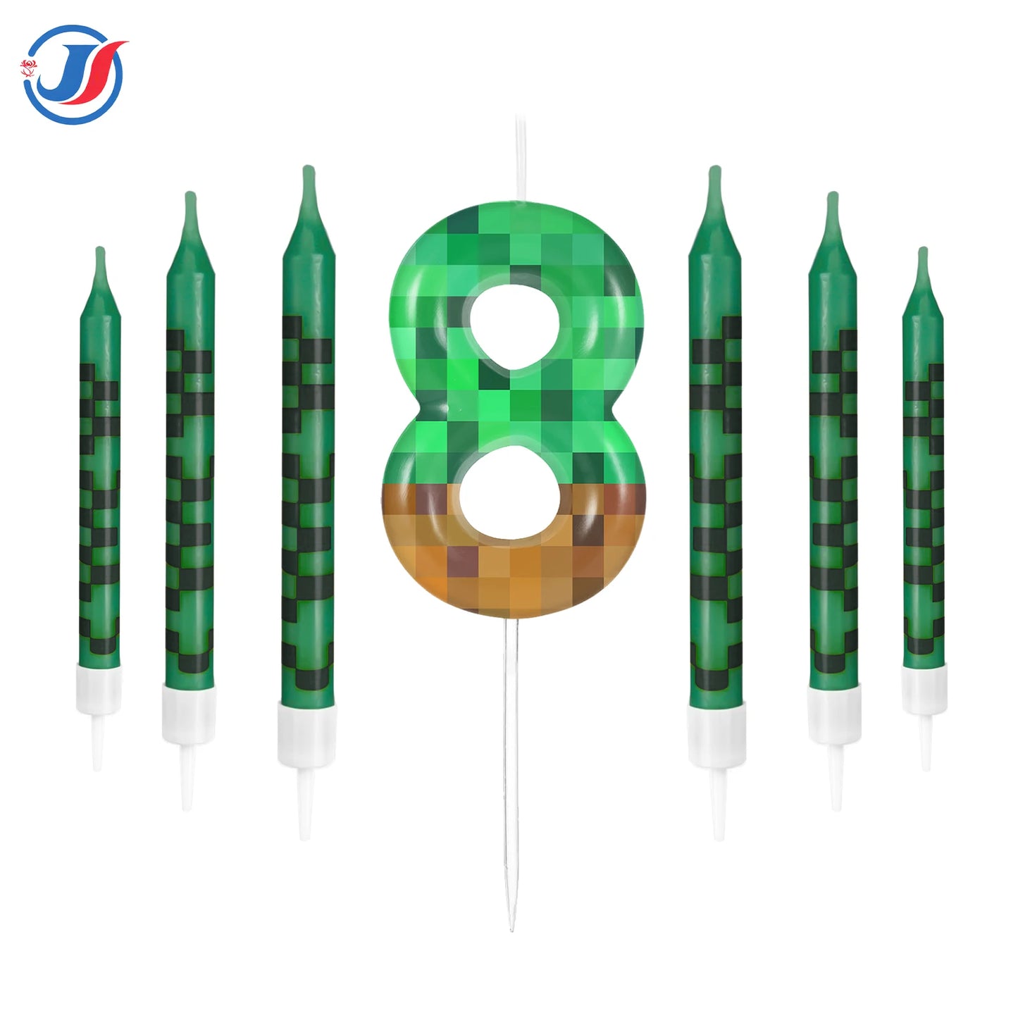 7Pcs Pixel Miner Birthday Cake Candles Topper for Pixel Theme Party Anniversary Party Video Game Party Supplies for Boys Girls