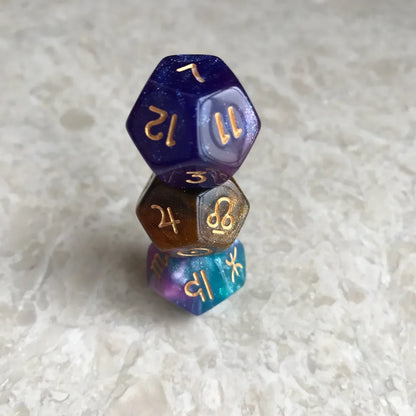 3PCs Multicolor 12 Sided Constellation Dice Set Resin Astrology Zodiac Signs Dice for Astrologers Constellation Divination Toys