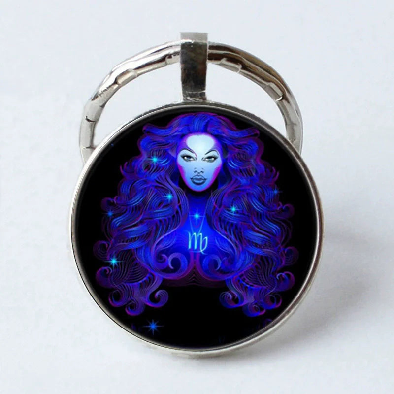 Zodiac Sign Key Chain Constellation Pendant Double Face Keyring Key Holder for Astrology Lovers