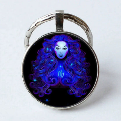 Zodiac Sign Key Chain Constellation Pendant Double Face Keyring Key Holder for Astrology Lovers