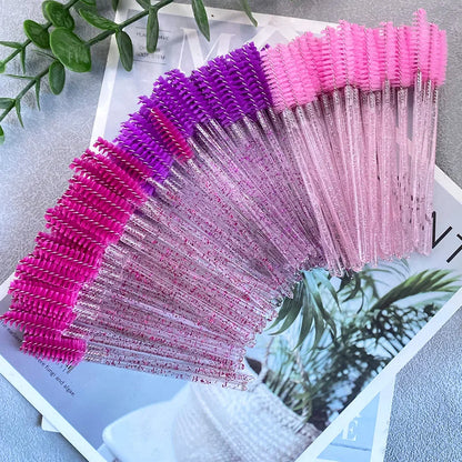 50Pcs Makeup Brushes Disposable Crystal Eyebrow Brush Diamond Handle Mascara Wand Applicator Eye Lashes Eyelash Extension Tools