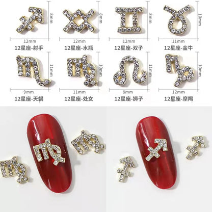 Zircon Zodiac Nail Charms 10pcs/lot Alloy 12 Constellations 3D Sign Rhinestones Symbol Accessories Shiny Nail Art Decorations