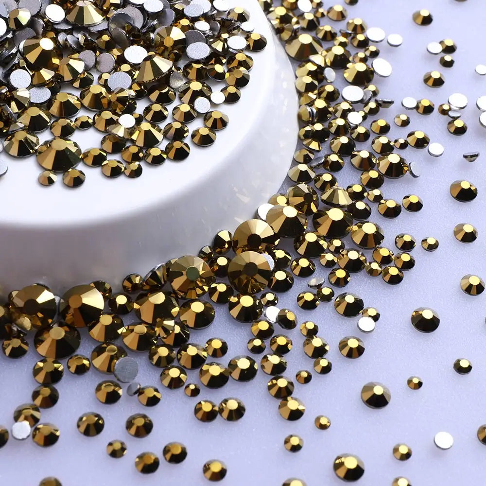 SS3-SS20 Mix Size Glitter Glass Round Rhinestones Silver Bottom Non Hotfix Small Size Crystal For Nail Art Clothes Decoration