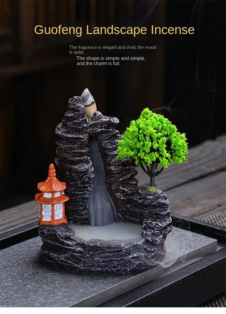 2024 Resin Reflux Incense Burner Tower Sandalwood Decoration Home Indoor Aromatherapy Mosquito Repellent Incense Burner Ornament