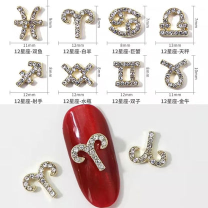 Zircon Zodiac Nail Charms 10pcs/lot Alloy 12 Constellations 3D Sign Rhinestones Symbol Accessories Shiny Nail Art Decorations