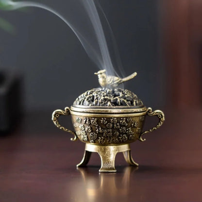 Ancient Style Magpie Lucky Incense Burner Metal Lotus Incense Burner Bowl Incense Holder With Handle Yoga Meditation Home Decor