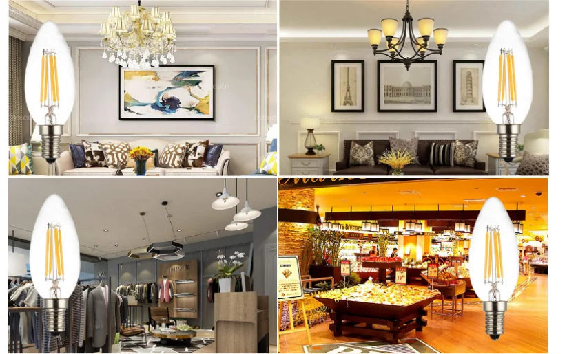 10PCS LED Bulb C35 E14 E12 E27 220V 110V Dimmable 2W 4W 6W Design Energy Saving Candle Warm White Filament Light 360 Degree Lamp