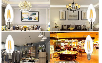 10PCS LED Bulb C35 E14 E12 E27 220V 110V Dimmable 2W 4W 6W Design Energy Saving Candle Warm White Filament Light 360 Degree Lamp