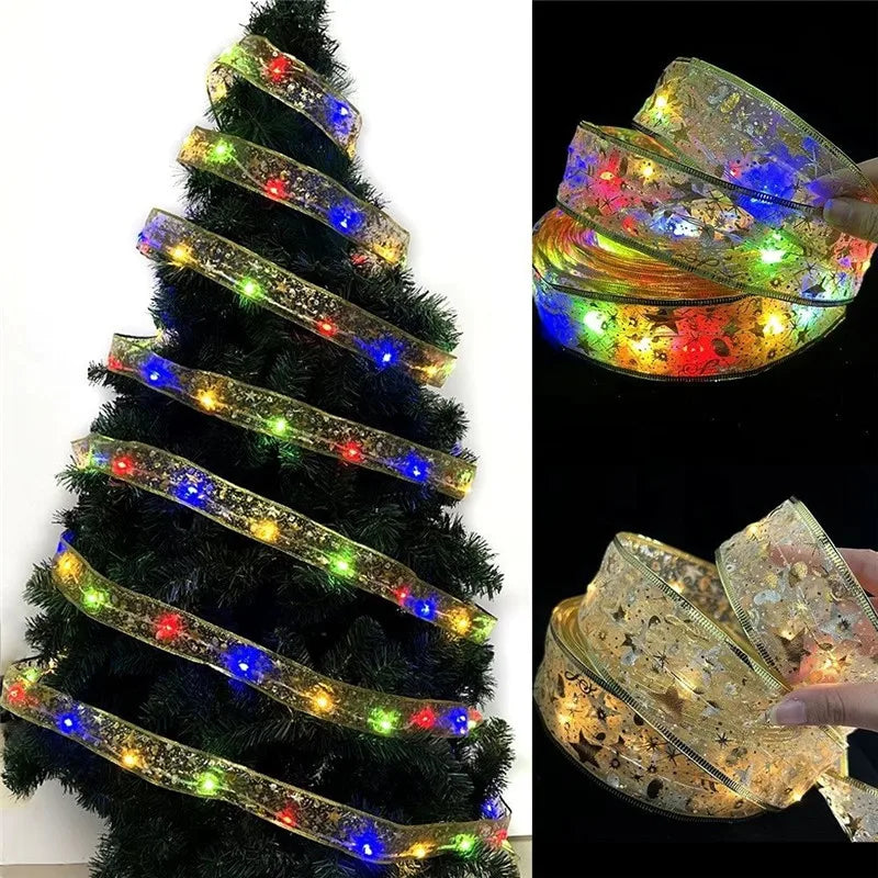 Indoor String Lights Battery Operated Christmas Ribbon with Lights Christmas Tree Accessories Decoration for Christmas New Year