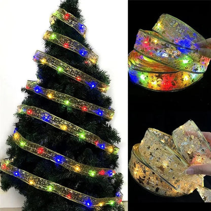 Indoor String Lights Battery Operated Christmas Ribbon with Lights Christmas Tree Accessories Decoration for Christmas New Year