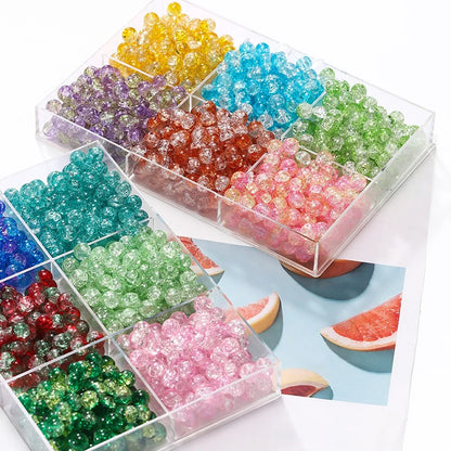 4 6 8 10mm Cracked Crystal Beads High-Quality Dual Color Glass Beads Snow Crack Crystal Beads for Jewelry Making DIY Bracelet
