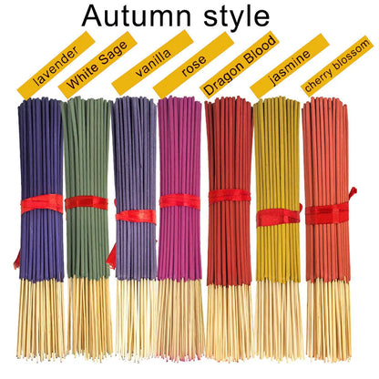 7 Sets of 140 Incense Sticks, Available in Four Seasonal Sets: Rose, Lavender, Sandalwood, Jasmine, Mint, Cherry Blossom, Herbal and Dragon Bloodwood, Each Pack Contains 20 Sticks, Suitable for Home, Office, Yoga, Meditation,