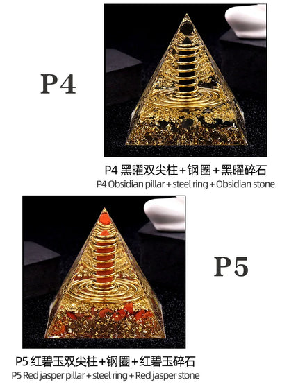 Natural Crystal Energy Generator Pyramid Peridot Gold Sandstone Reiki Healing Resin Pyramid Egyptian Room Decoration 6x6cm