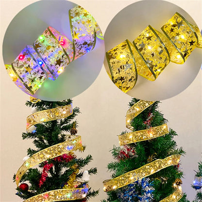 Indoor String Lights Battery Operated Christmas Ribbon with Lights Christmas Tree Accessories Decoration for Christmas New Year