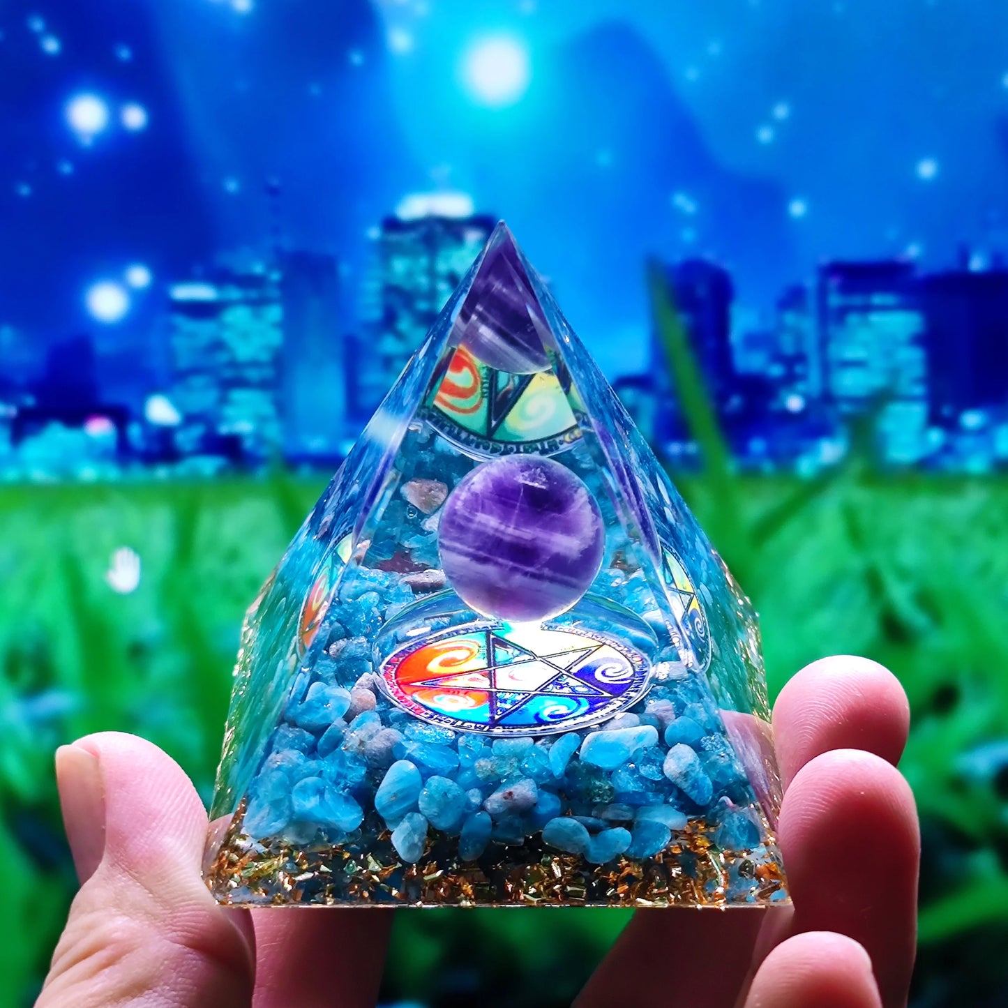 Natural stone amethyst crystalEnergy Generator Orgone Pyramid for E-Energy Protection Healing meditation orgonite crystal chakra