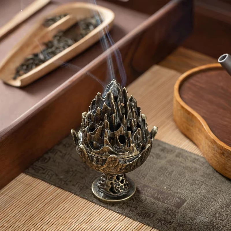 Vertical Incense Burner Mini Alloy Hollow Incense Holder Portable Tabletop Ornament Home Aromatherapy Burner Desk Decoration