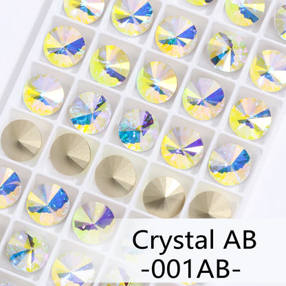 6/8/10/12/14MM Rivoli Rhinestone Round Pointed Diamond Stones Colorful Beads Crafts Crystal Nail Clothes Jewelry Accessories