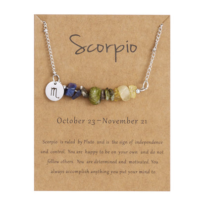 12 Zodiac Signs Constellation Charm Natural Crushed Stone Beaded Necklace for Men Women Couple Choker Virgo Leo Libra Jewelry