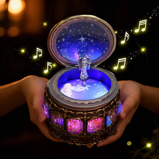 Boîte à Musique en Résine Douze Signes du Zodiaque avec Lumière LED | Ange Rotatif | Décoration Maison Vintage Émaillée Cadeau