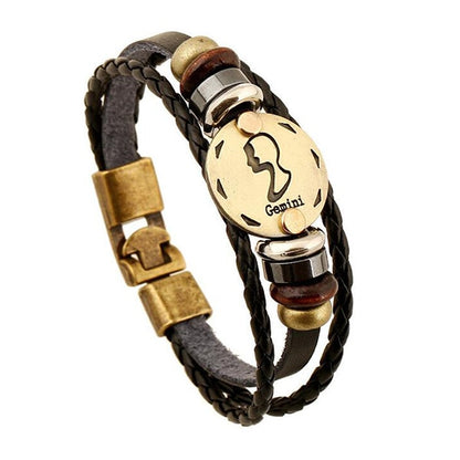 12 Constellations Bracelet 2018 New Fashion Jewelry Leather Bracelet Men Casual Personality Zodiac Signs Punk Men Bracelet C002