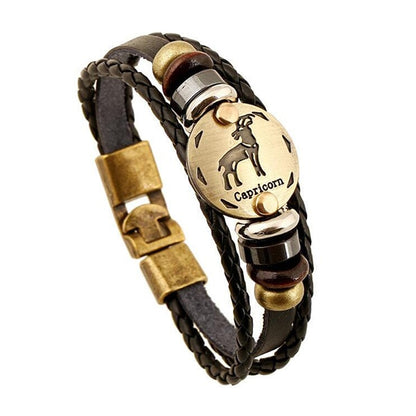 12 Constellations Bracelet 2018 New Fashion Jewelry Leather Bracelet Men Casual Personality Zodiac Signs Punk Men Bracelet C002