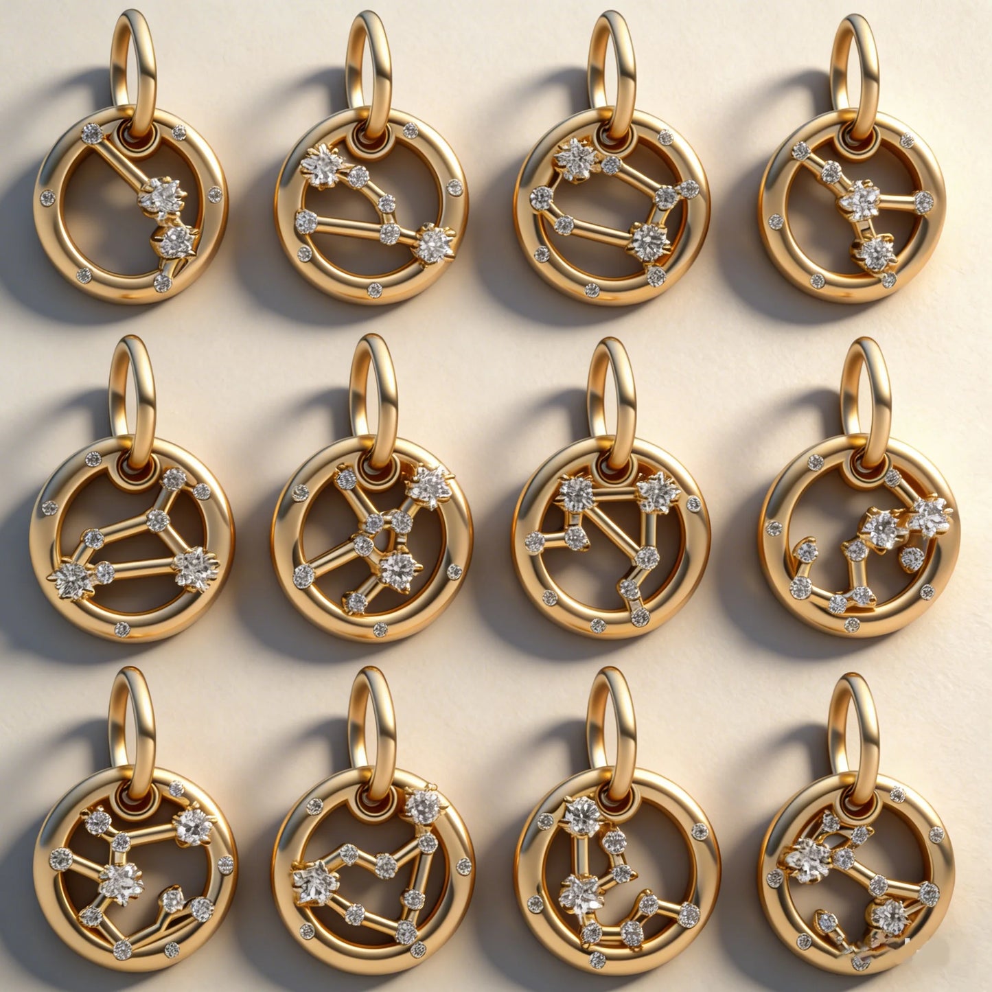 Hạt Charm Mạ Vàng Lấp Lánh 12 Cung Hoàng Đạo Mặt Dây Chuyền Hợp Vòng Tay Bạc Dạng Rắn, Vòng Cổ, Hạt Để Tự Làm Trang Sức Quà Tặng Nữ