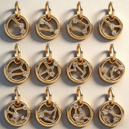 Hạt Charm Mạ Vàng Lấp Lánh 12 Cung Hoàng Đạo Mặt Dây Chuyền Hợp Vòng Tay Bạc Dạng Rắn, Vòng Cổ, Hạt Để Tự Làm Trang Sức Quà Tặng Nữ
