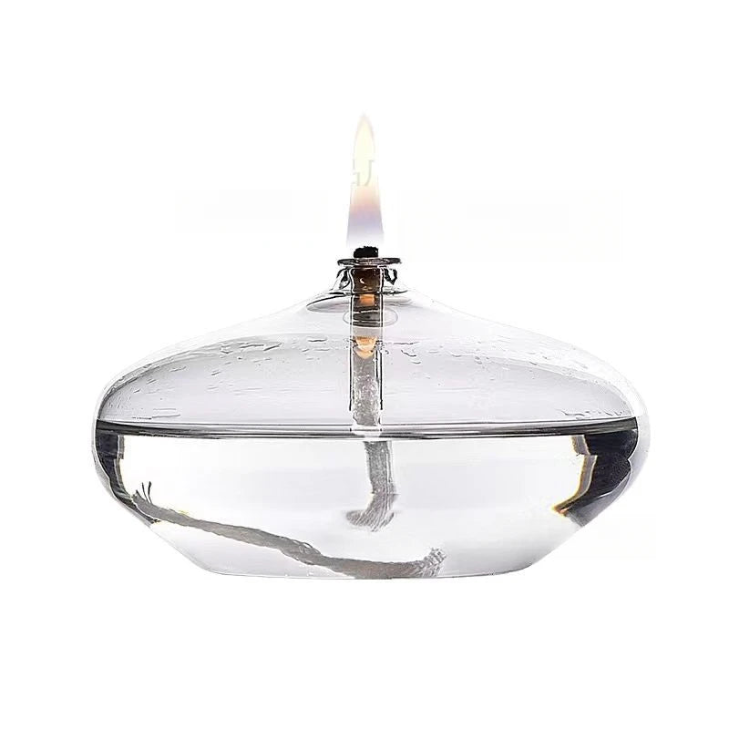 Handcrafted Flat Transparent Glass Candle Holder Oil Lamp，With a light core，Can be used as table candles，Christmas home decor at