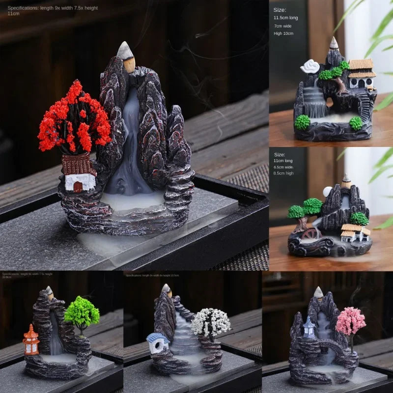 2024 Resin Reflux Incense Burner Tower Sandalwood Decoration Home Indoor Aromatherapy Mosquito Repellent Incense Burner Ornament