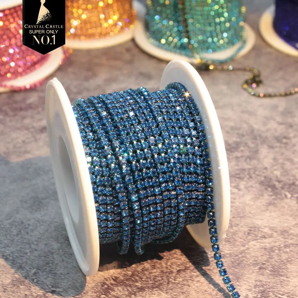 Rhinestones Chain Roll Tassel 1/10Yard Crystal Ribbon Strass Banding Sew On Gold Rhinestone Trim Strip Cup Chains For Needlework