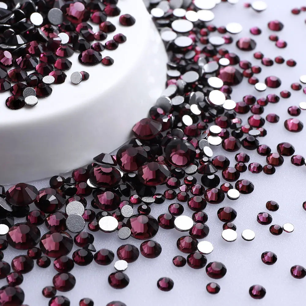 SS3-SS20 Mix Size Glitter Glass Round Rhinestones Silver Bottom Non Hotfix Small Size Crystal For Nail Art Clothes Decoration