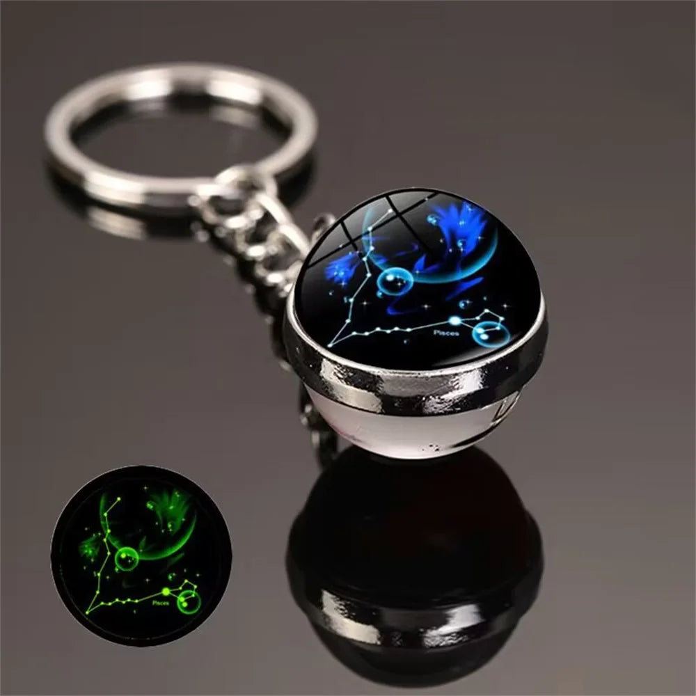 New 12 Zodiac Sign Starry Sky Night Light Keychain 12 Zodiac Pendant Keychain Fashion Birthday Gift for Boys and Girls