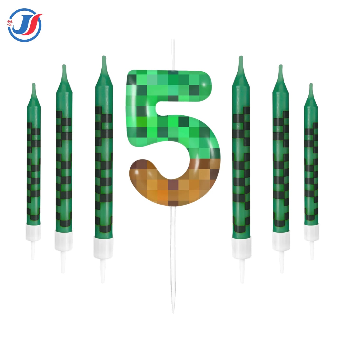 7Pcs Pixel Miner Birthday Cake Candles Topper for Pixel Theme Party Anniversary Party Video Game Party Supplies for Boys Girls