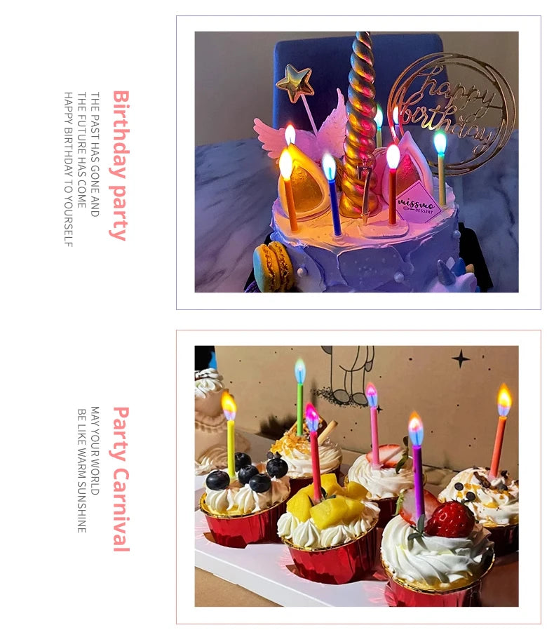 Colored Birthday Party Supplies 6/12pcs Wedding Colorful Multicolor Candles Safe Flames Dessert Cake Candles Decoration