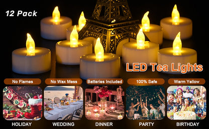 Nến Trà LED Không Lửa Màu Vàng Ấm Candlium Gói 12 Chiếc Chạy Bằng Pin Thời Lượng 200+ Giờ Dùng Cho Đèn Cầy Kỷ Niệm Trang Trí Đám Cưới