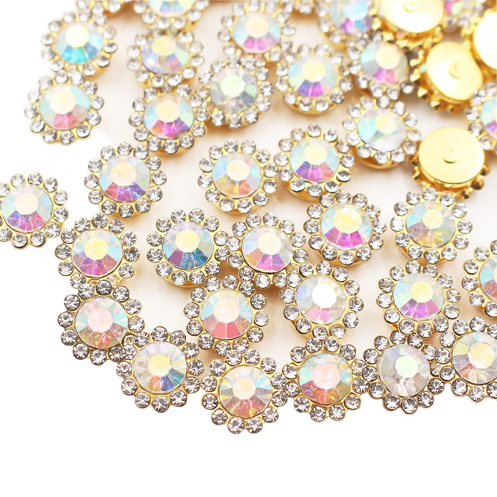 8mm-12mm Sunflower Sewing Claw Rhinestones Crystals Glass Beads Buttons Stones Sew On Rhinestone for Clothes Sewing Accessories