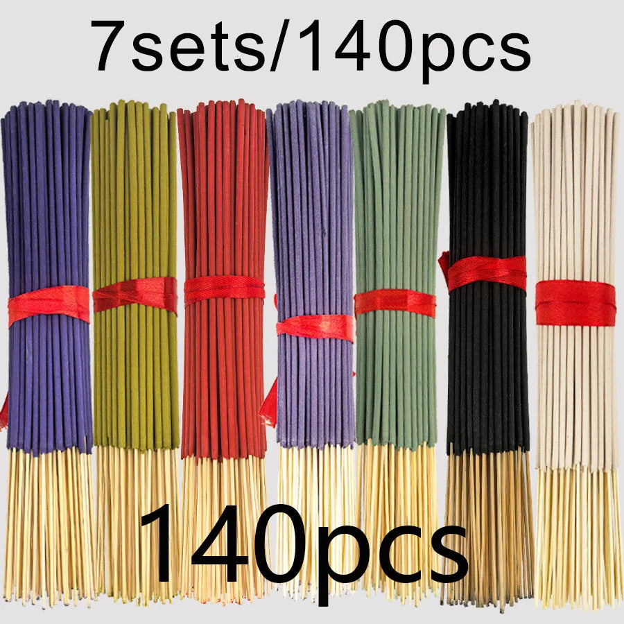 7 Sets of 140 Incense Sticks, Available in Four Seasonal Sets: Rose, Lavender, Sandalwood, Jasmine, Mint, Cherry Blossom, Herbal and Dragon Bloodwood, Each Pack Contains 20 Sticks, Suitable for Home, Office, Yoga, Meditation,