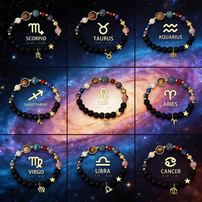 Bracelet 12 Zodiac Signs Virgo Taurus Cosmic Galaxies Eight Planets Constellation Bracelet Natural Stone Solar System Bracelet