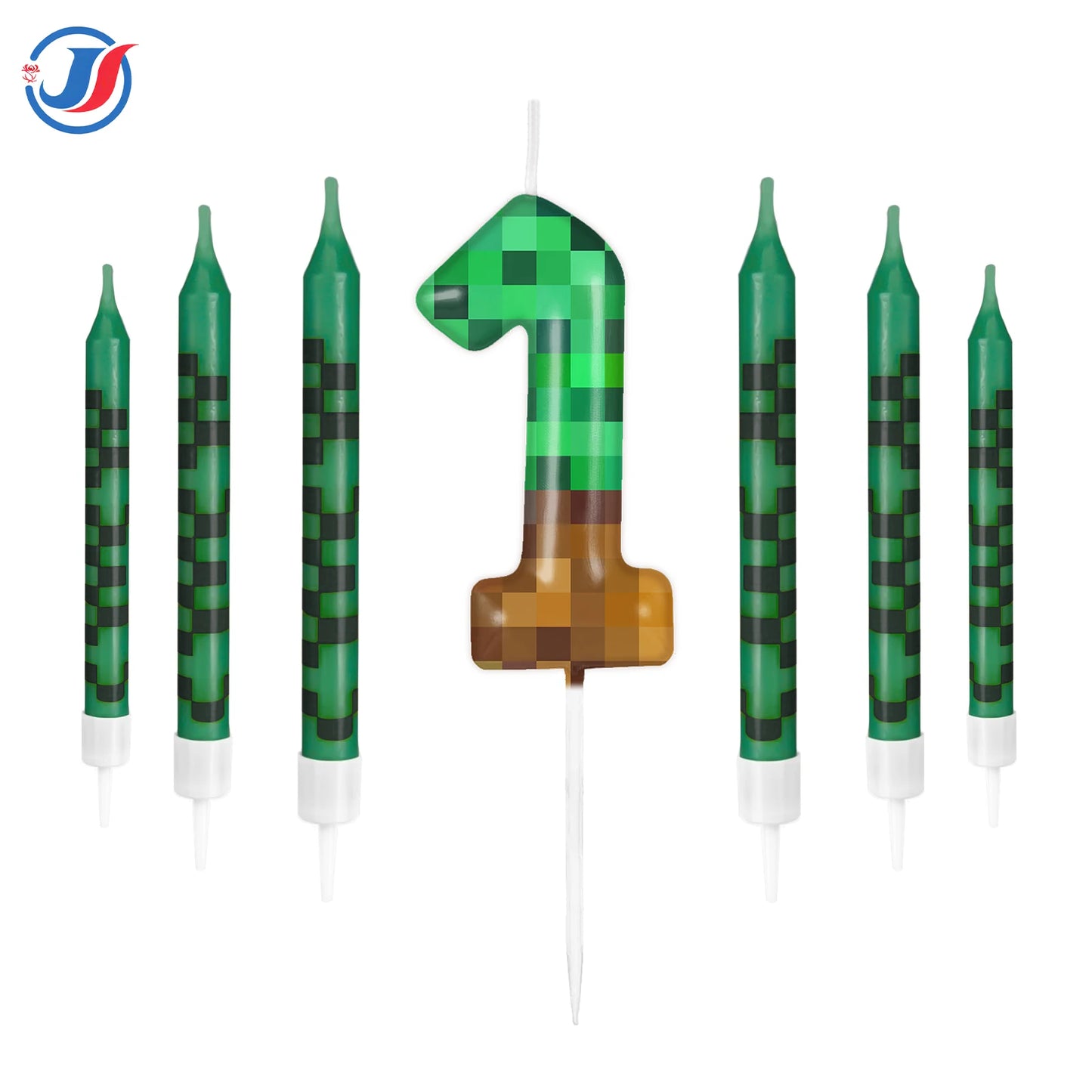7Pcs Pixel Miner Birthday Cake Candles Topper for Pixel Theme Party Anniversary Party Video Game Party Supplies for Boys Girls