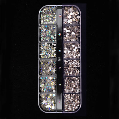 12 Grids Clear Mixed Sizes Nail Art Rhinestones Crystal 3D Glitter Non Hotfix Diamond Decoration Nail Parts Accessories