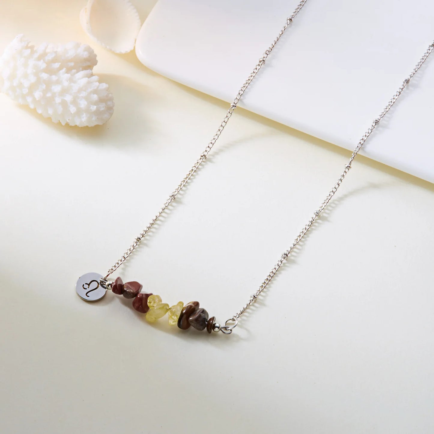 12 Zodiac Signs Constellation Charm Natural Crushed Stone Beaded Necklace for Men Women Couple Choker Virgo Leo Libra Jewelry
