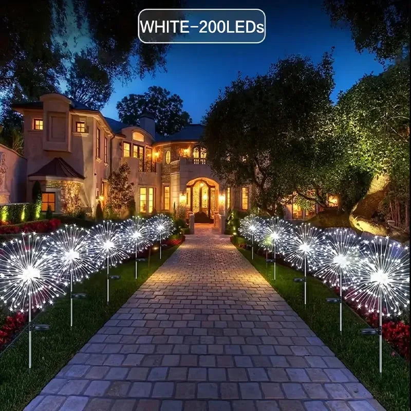 200LEDs Solar Fireworks Lights Outdoor Waterproof Solar Garden Lights 8 Lighting Modes With Remote Control Decorations Light