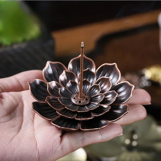 Incense Holder for Sticks Alloy Incense Burner Creative 3 levels Lotus Incense Stick Holder and Detachable Ash Catcher