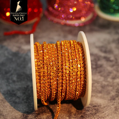 Rhinestones Chain Roll Tassel 1/10Yard Crystal Ribbon Strass Banding Sew On Gold Rhinestone Trim Strip Cup Chains For Needlework