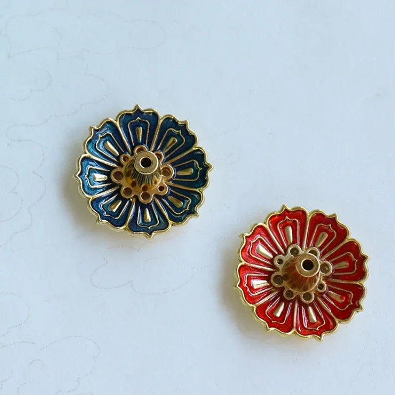 1PCS Lotus Alloy Incense Burner Stick Holder Home Buddhism Line Incense Plate Sandalwood Coil Base Temples Delicate Home Decor