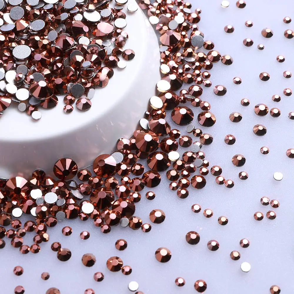 SS3-SS20 Mix Size Glitter Glass Round Rhinestones Silver Bottom Non Hotfix Small Size Crystal For Nail Art Clothes Decoration