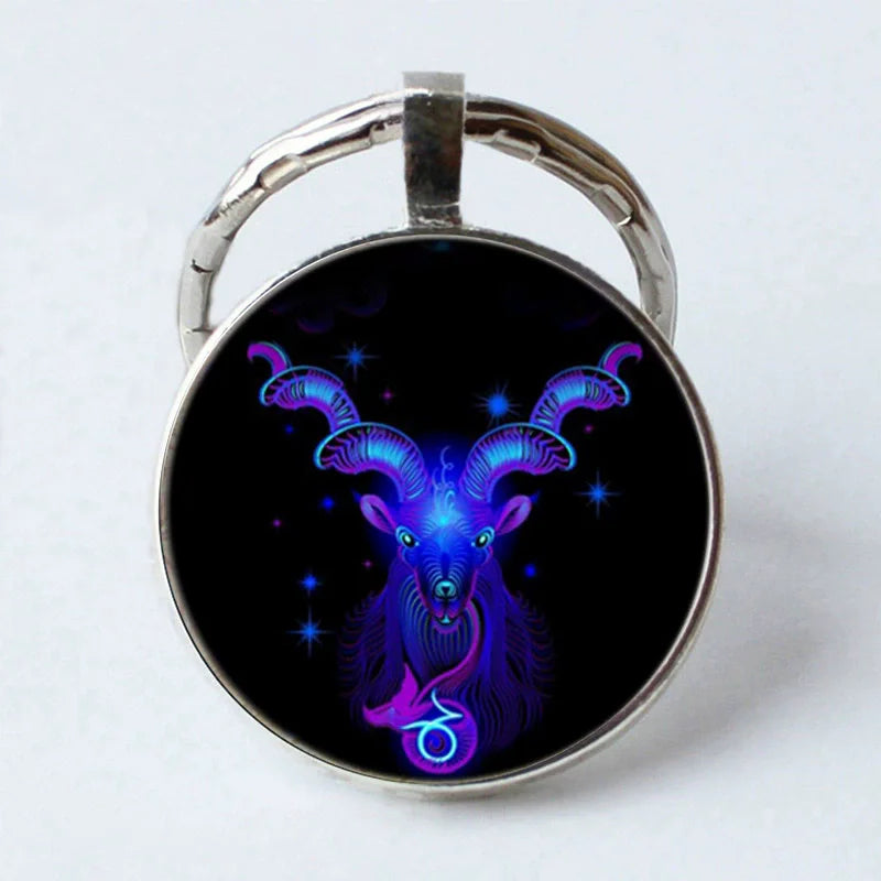 Zodiac Sign Key Chain Constellation Pendant Double Face Keyring Key Holder for Astrology Lovers