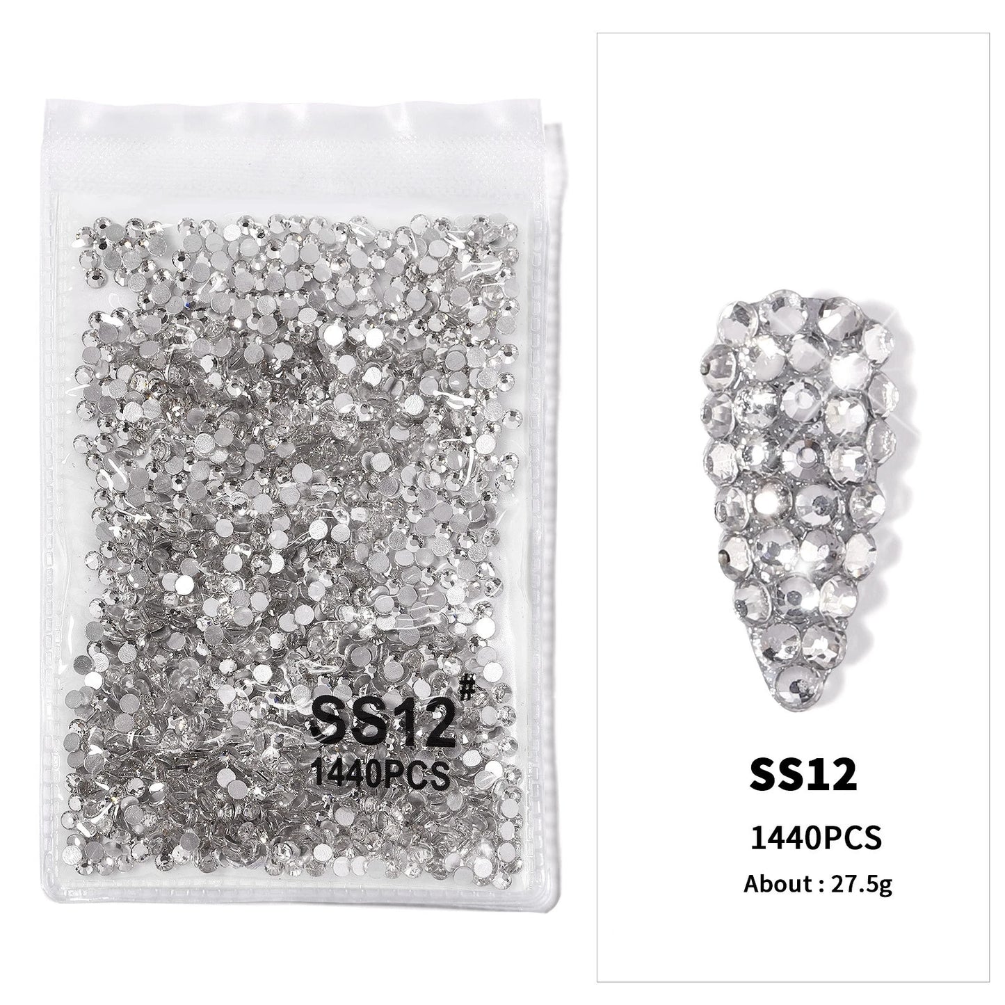 12Gird 3D Glass AB Crystal Nail Art Rhinestones Kit Flatback Round Bead Charm Gem Stones Jewelry Diamond with Tools for Nail Art