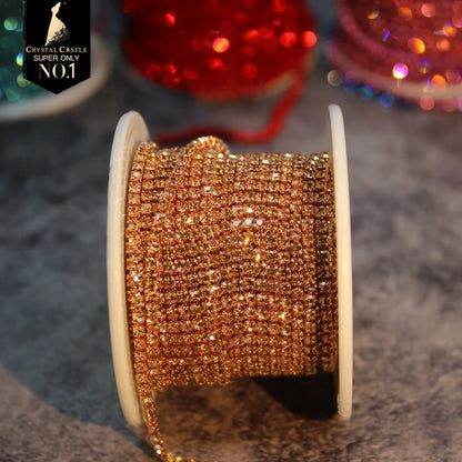 Rhinestones Chain Roll Tassel 1/10Yard Crystal Ribbon Strass Banding Sew On Gold Rhinestone Trim Strip Cup Chains For Needlework